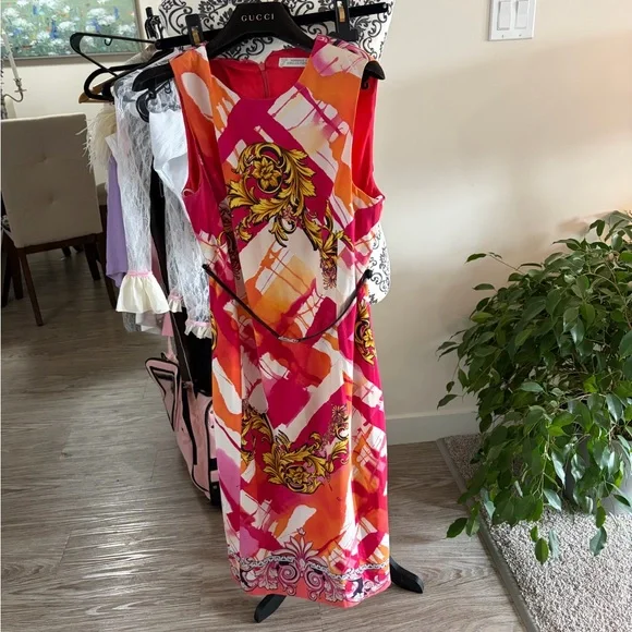 VERSACE - “AUTHENTIC” Red and Orange Patterned Midi Dress - Picture 1 of 8